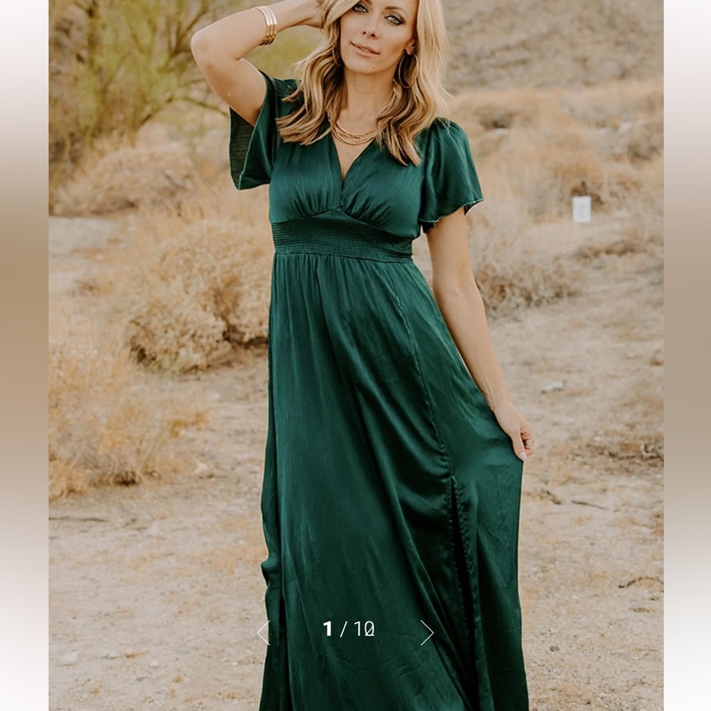 NWT Baltic Born Prague Slit Satin Maxi Dress in Dark Emerald Green size XL - Picture 11 of 13